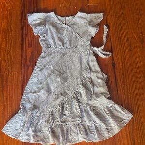 Poplin Striped Kids Dress with Ruffle Sleeves